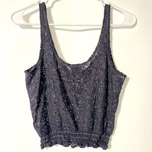 Black Poppy Boho Lace Crop Tank Top in Size Small